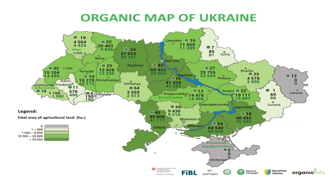 Organic map of Ukraine, as of 2019